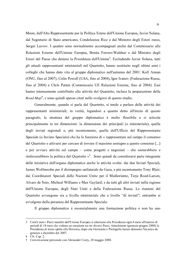 Anteprima della tesi: Il Quartetto, la Road Map ed i Seguiti di Annapolis. Il secondo ciclo del processo di pace tra israeliani e palestinesi., Pagina 9