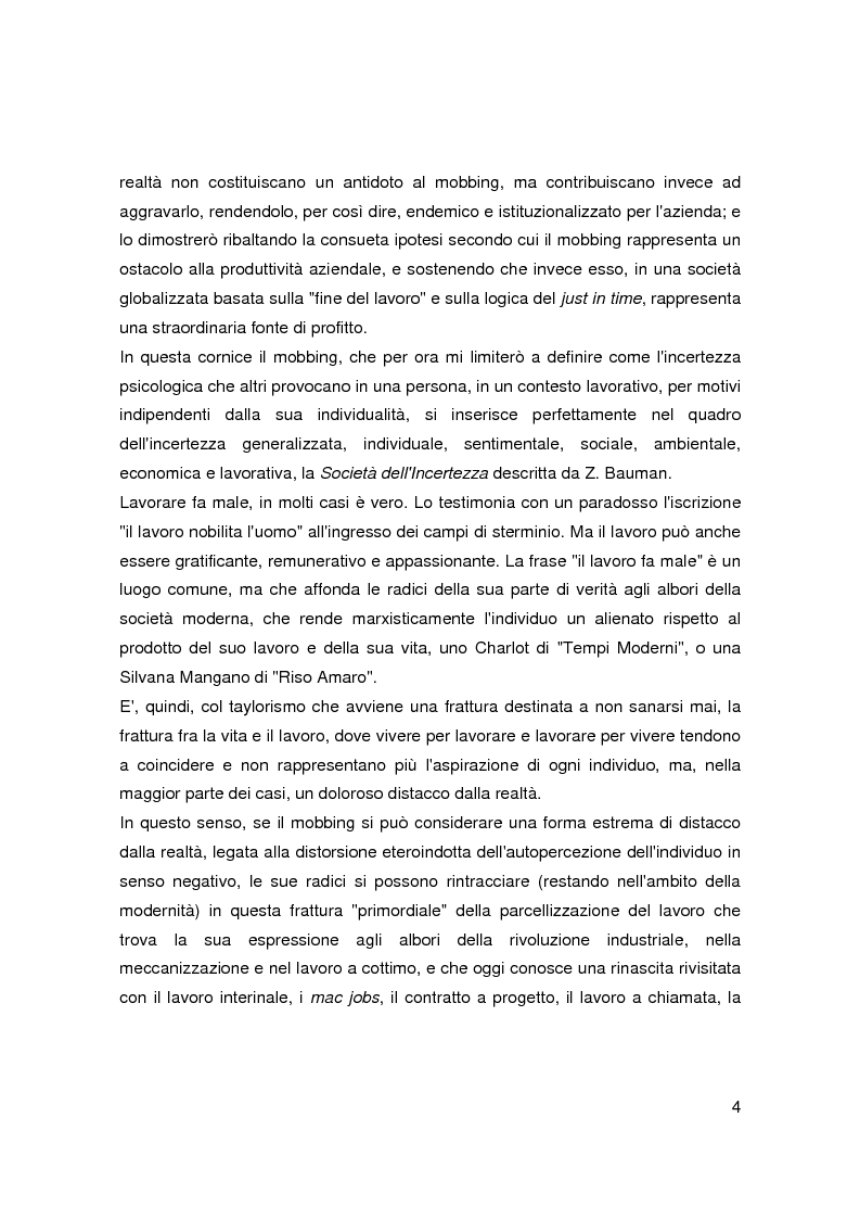 Anteprima della tesi: Il mobbing nell'era del precariato - Le cause di una pratica apparentemente improduttiva e i suoi collegamenti con il nuovo mondo del lavoro, Pagina 2