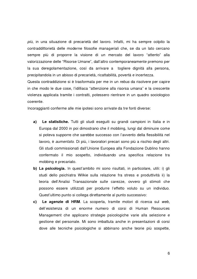Anteprima della tesi: Il mobbing nell'era del precariato - Le cause di una pratica apparentemente improduttiva e i suoi collegamenti con il nuovo mondo del lavoro, Pagina 4
