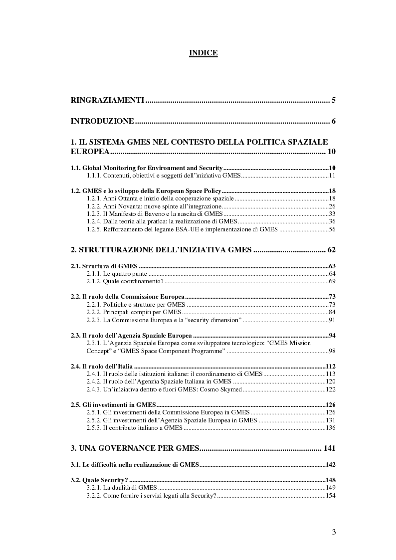 Indice della tesi: L'iniziativa Global Monitoring for Environment and Security (GMES), Pagina 1