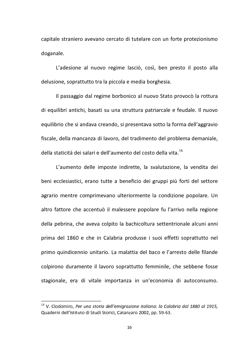 Anteprima della tesi: L'emigrazione calabrese (1880-1914): i problemi, i protagonisti, la stampa, Pagina 16