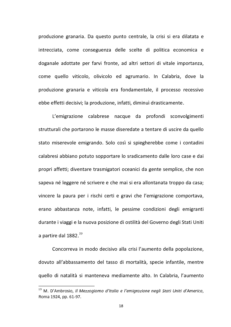 Anteprima della tesi: L'emigrazione calabrese (1880-1914): i problemi, i protagonisti, la stampa, Pagina 18