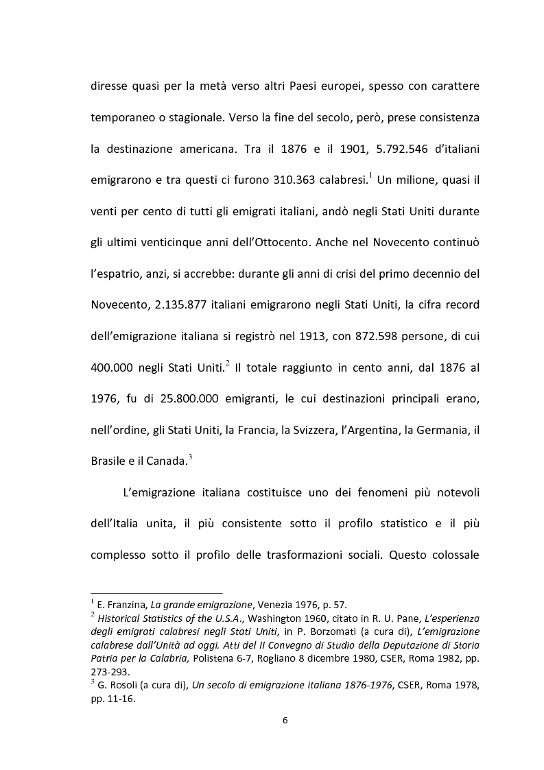 Anteprima della tesi: L'emigrazione calabrese (1880-1914): i problemi, i protagonisti, la stampa, Pagina 6