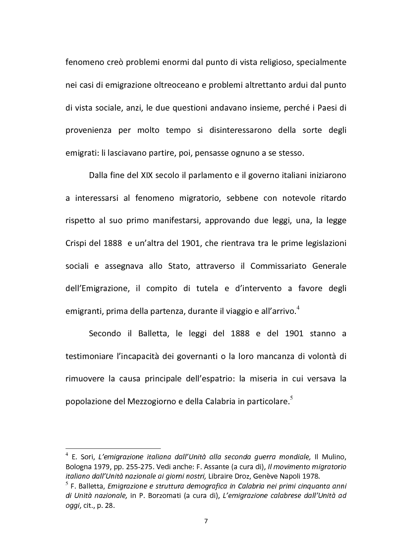 Anteprima della tesi: L'emigrazione calabrese (1880-1914): i problemi, i protagonisti, la stampa, Pagina 7