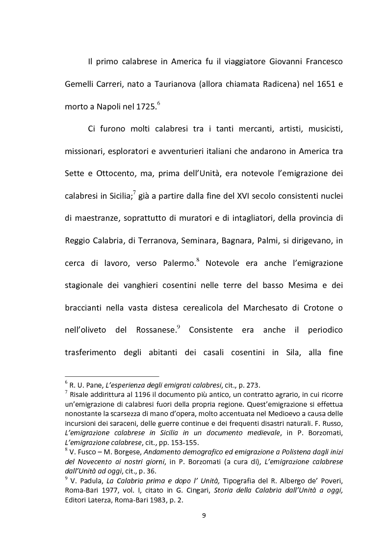 Anteprima della tesi: L'emigrazione calabrese (1880-1914): i problemi, i protagonisti, la stampa, Pagina 9