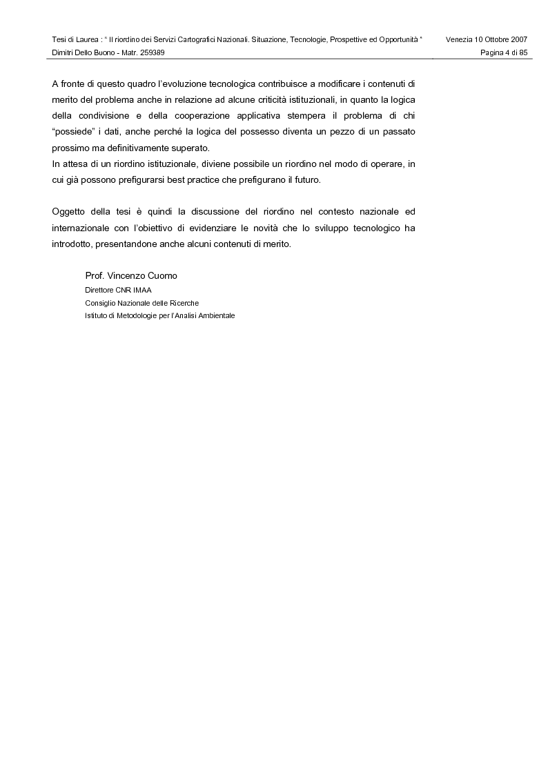 Anteprima della tesi: Il riordino dei Servizi Cartografici Nazionali. Situazione, tecnologie, prospettive ed opportunità., Pagina 2
