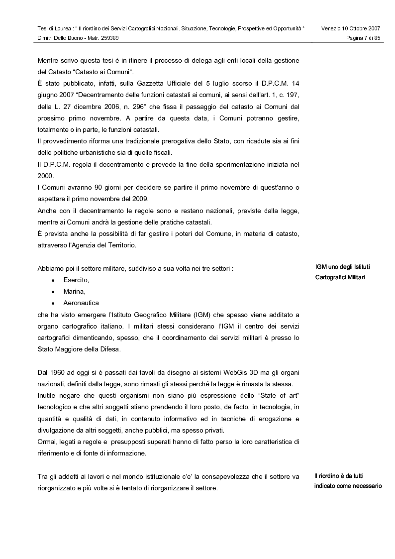 Anteprima della tesi: Il riordino dei Servizi Cartografici Nazionali. Situazione, tecnologie, prospettive ed opportunità., Pagina 5