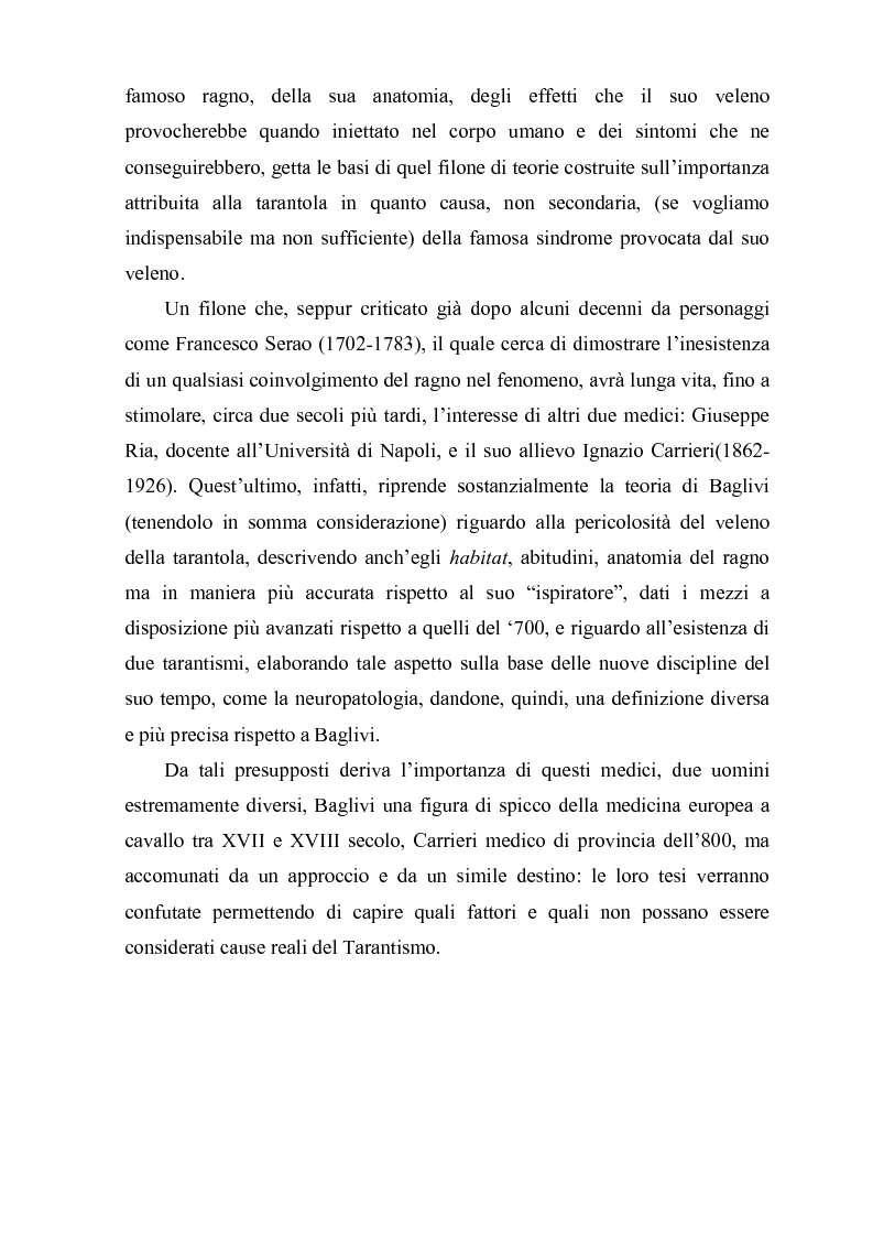 Anteprima della tesi: Il morso della Taranta. Approcci riduzionistici al Tarantismo in Giorgio Baglivi e Ignazio Carrieri., Pagina 2