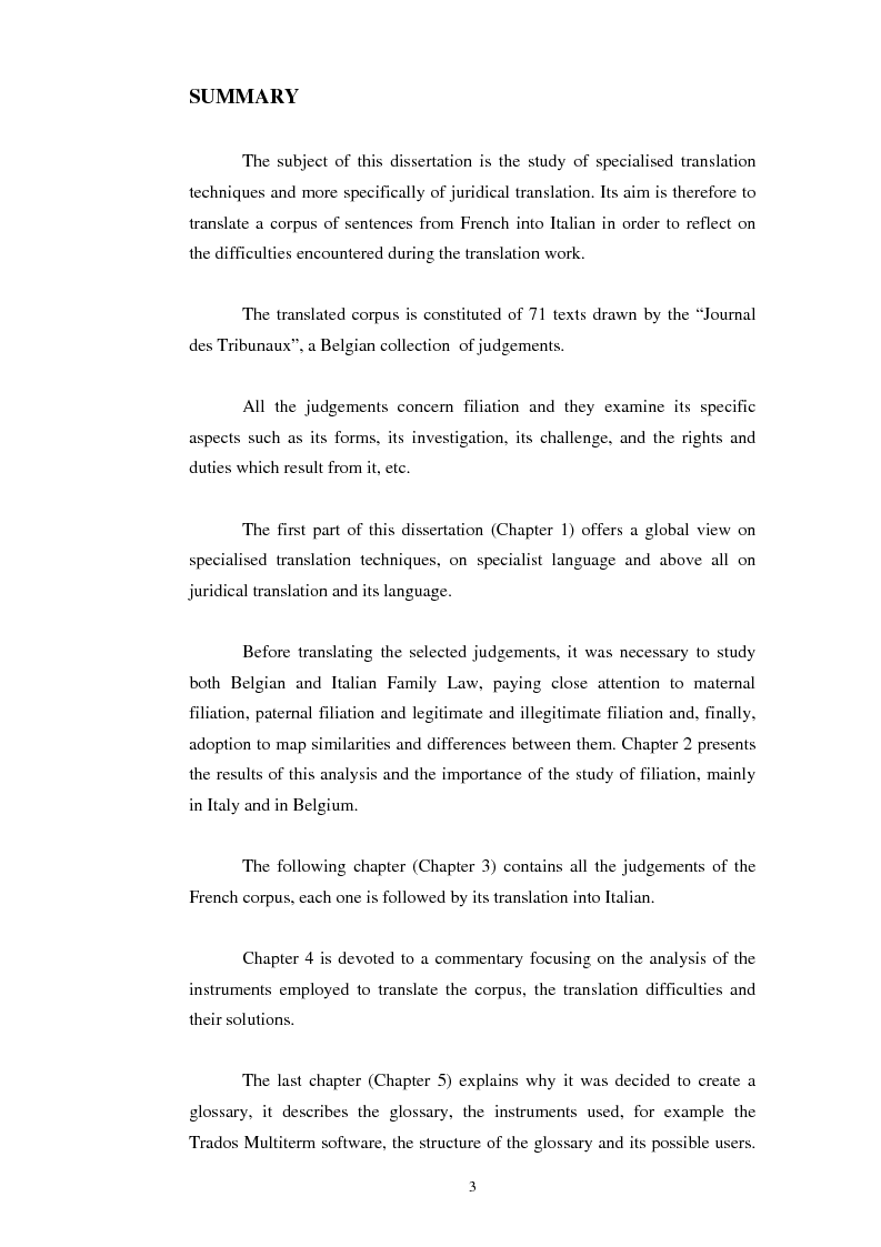 Anteprima della tesi: Teoria e pratica della traduzione: la filiazione e le sentenze del ''Journal del tribunaux'', Pagina 3