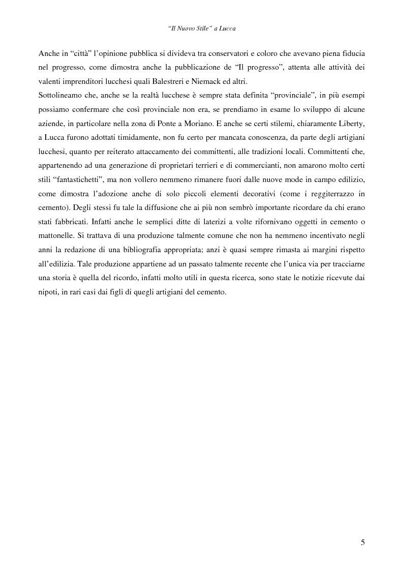 Anteprima della tesi: Il ''Nuovo Stile'' a Lucca - Gli artigiani del cemento tra fine ottocento ed inizi novecento, Pagina 3