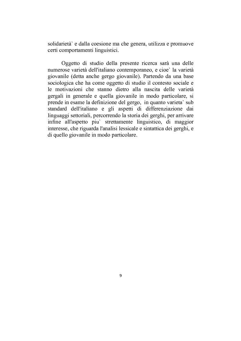 Anteprima della tesi: Il gergo giovanile in italiano - Analisi lessicale, morfosintattica ed i problemi di traduzione in lingua araba in ''Jack Frusciante è uscito dal gruppo'' di Enrico Brizzi ed ''Esco a fare due passi'' di Fabio Volo, Pagina 3
