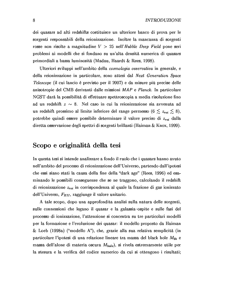 Anteprima della tesi: Il ruolo dei quasars nel processo di reionizzazione dell'universo, Pagina 6
