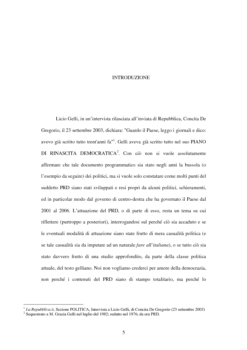 Anteprima della tesi: Il Piano di Rinascita democratica nei giornali e negli atti parlamentari - Causalità e casualità politiche nell'Italia post piduista, Pagina 2