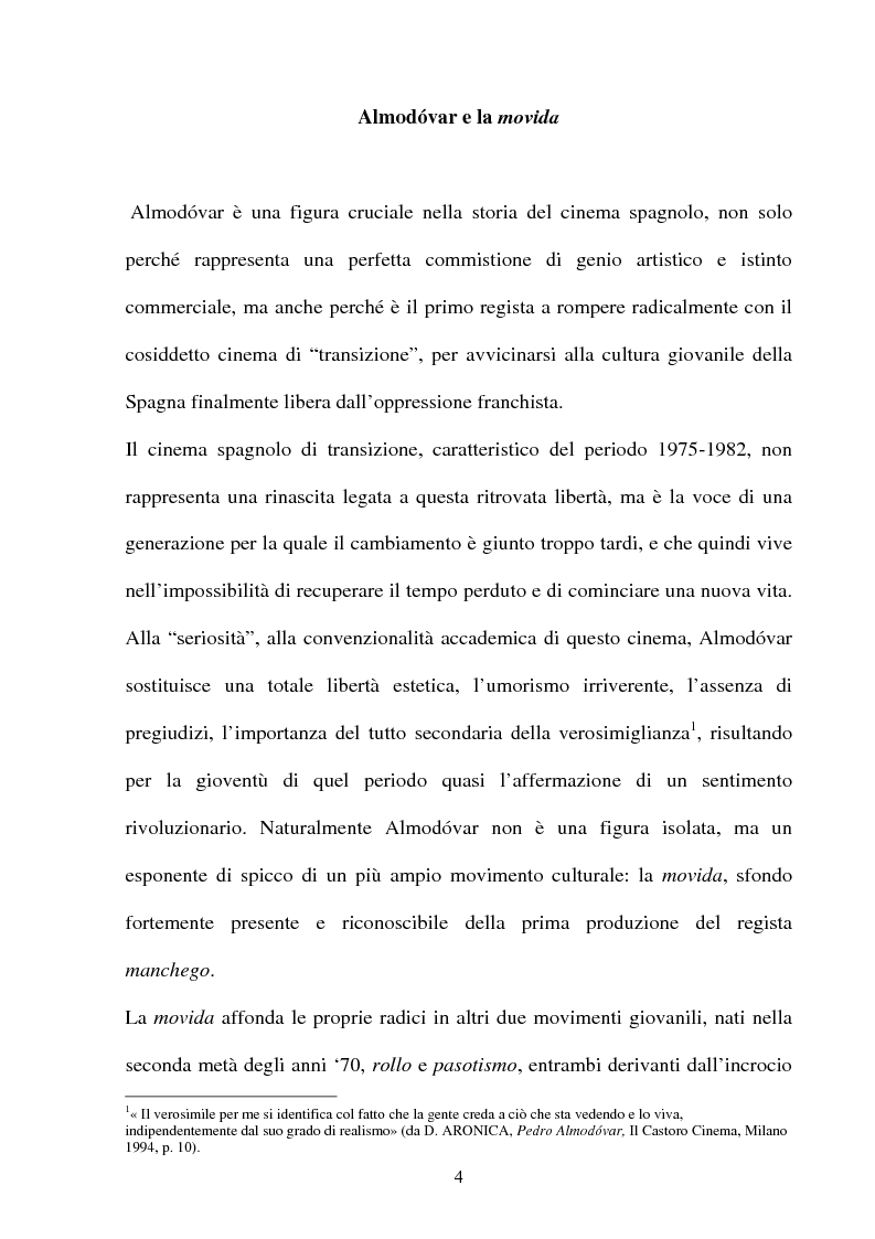 Anteprima della tesi: ''La parola è il più efficace degli effetti speciali'': l'opera di Almodovar tra scrittura e immagini, Pagina 4
