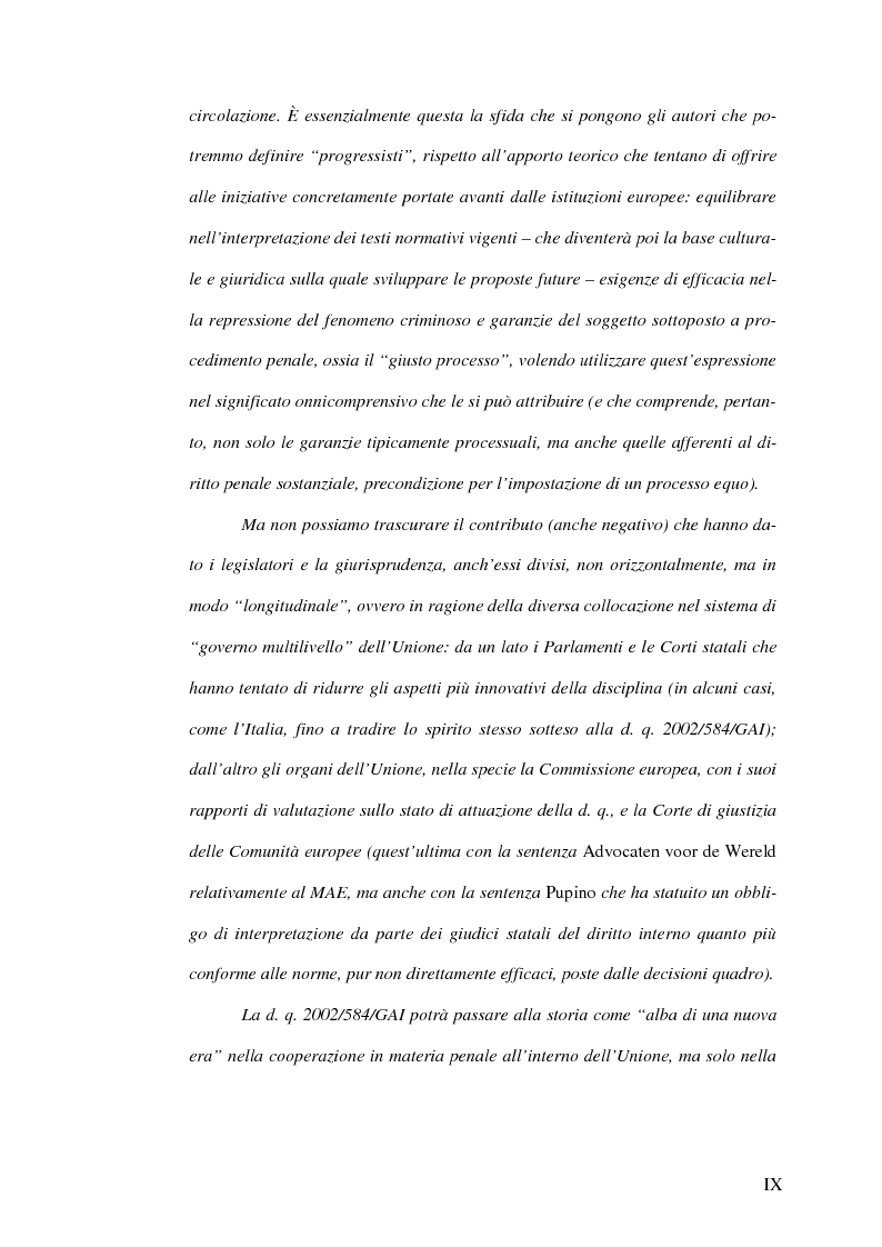 Anteprima della tesi: Il mandato d'arresto europeo. I profili sostanziali della cooperazione degli Stati membri dell'Unione Europea in materia penale tra disciplina comunitaria e principi di garanzia., Pagina 3