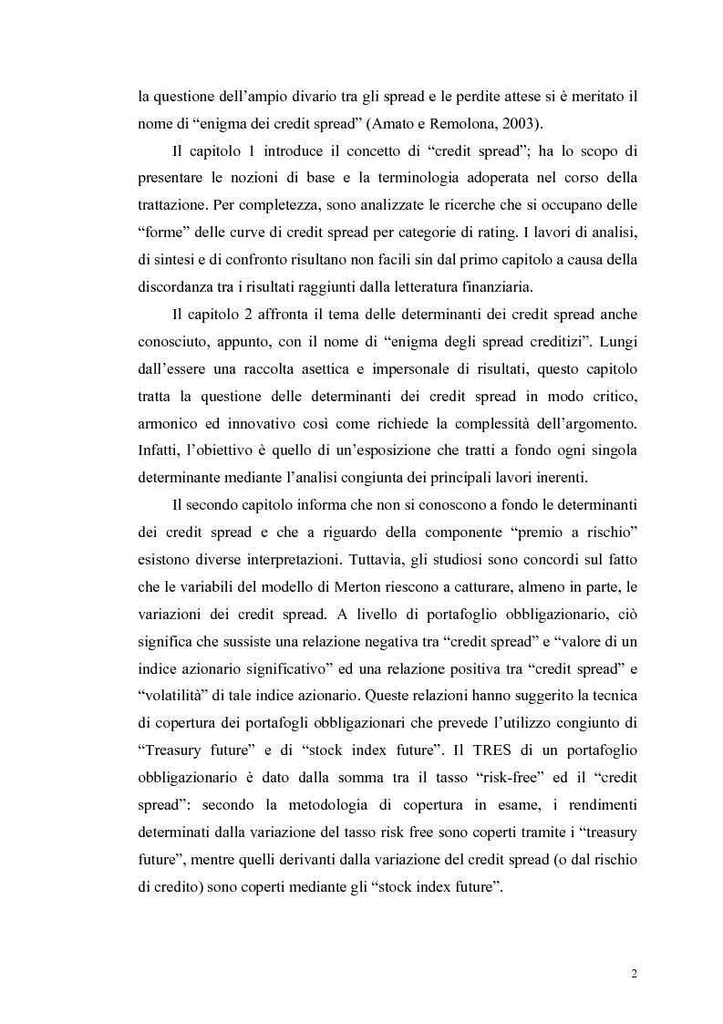 Anteprima della tesi: Le determinanti e l’hedging dei credit spread con le opzioni put europee su indice: una verifica empirica, Pagina 2