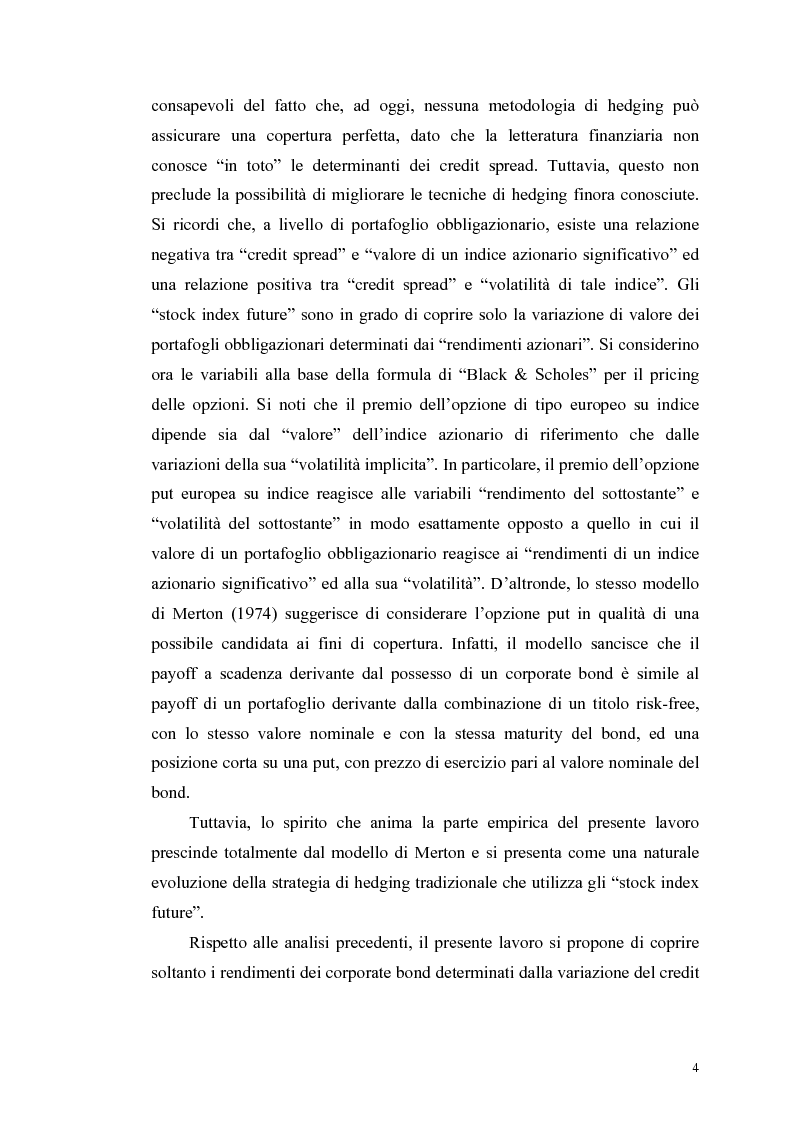 Anteprima della tesi: Le determinanti e l’hedging dei credit spread con le opzioni put europee su indice: una verifica empirica, Pagina 4
