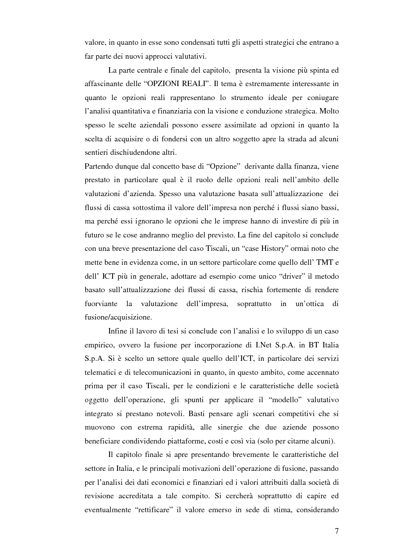 Anteprima della tesi: I nuovi approcci valutativi nelle operazioni di Merger and acquistion. La fusione di I.Net S.p.A. in BT Italia S.p.A., Pagina 4