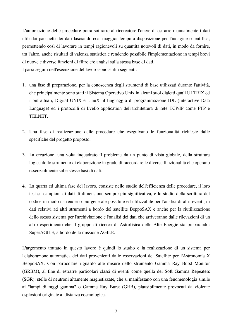Anteprima della tesi: Ricerca automatica di eventi transienti e problemi di archiviazione ed analisi dei dati del satellite per astronomia X BeppoSAX, Pagina 2