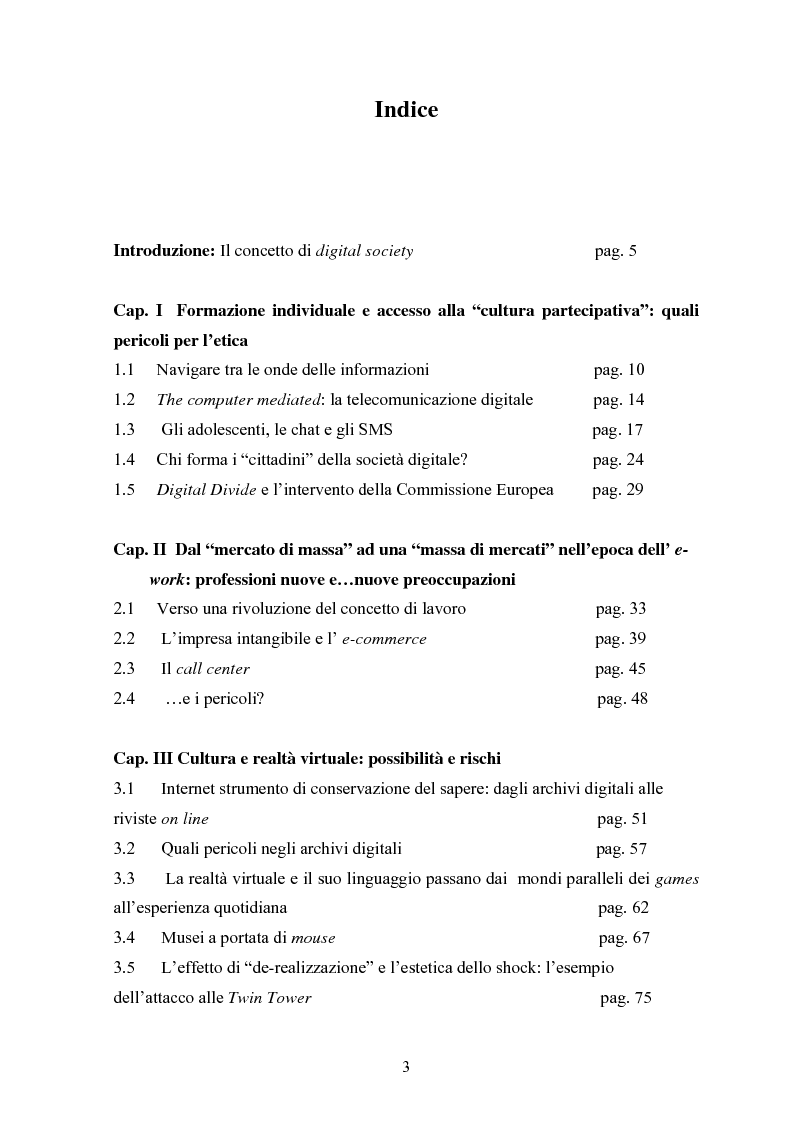 Indice della tesi: Per una critica della società digitale - Approfondimenti e caratteri di una discussione in corso, Pagina 1