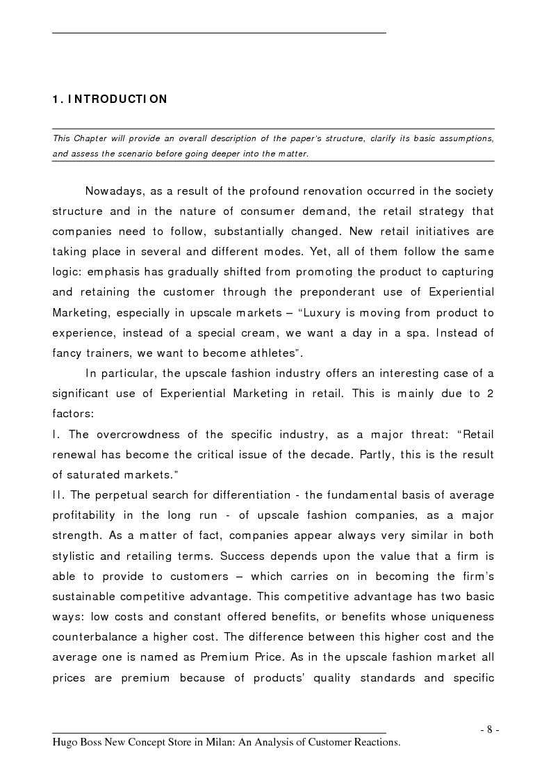 Anteprima della tesi: Hugo Boss New Concept Store in Milan: an Analysis of Customer Reactions, Pagina 3