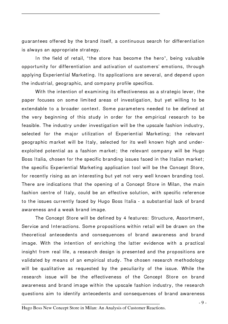Anteprima della tesi: Hugo Boss New Concept Store in Milan: an Analysis of Customer Reactions, Pagina 4