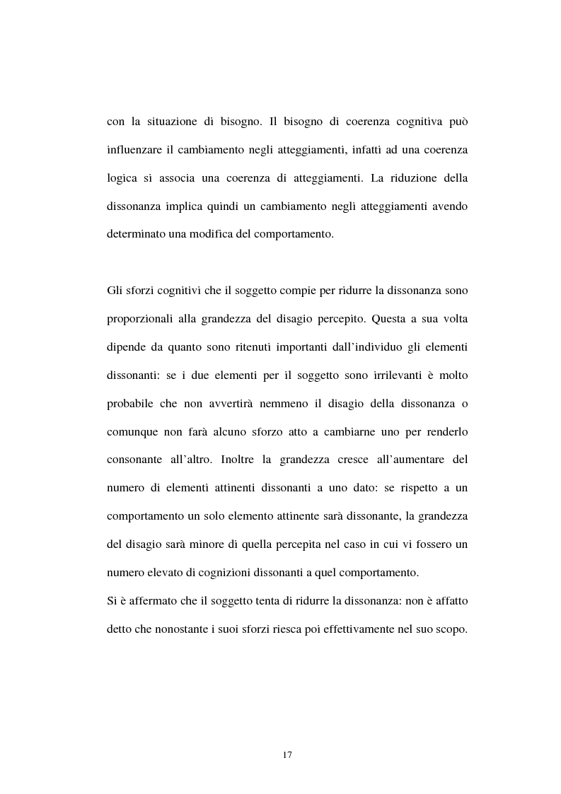 Anteprima della tesi: Dissonanza cognitiva: l'evoluzione della teoria e le possibili applicazioni, Pagina 13
