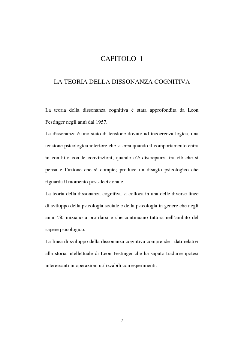 Anteprima della tesi: Dissonanza cognitiva: l'evoluzione della teoria e le possibili applicazioni, Pagina 3