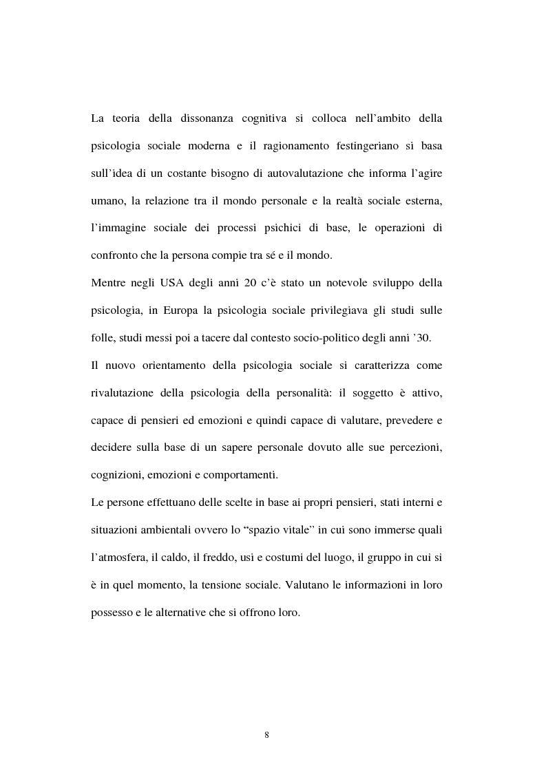 Anteprima della tesi: Dissonanza cognitiva: l'evoluzione della teoria e le possibili applicazioni, Pagina 4