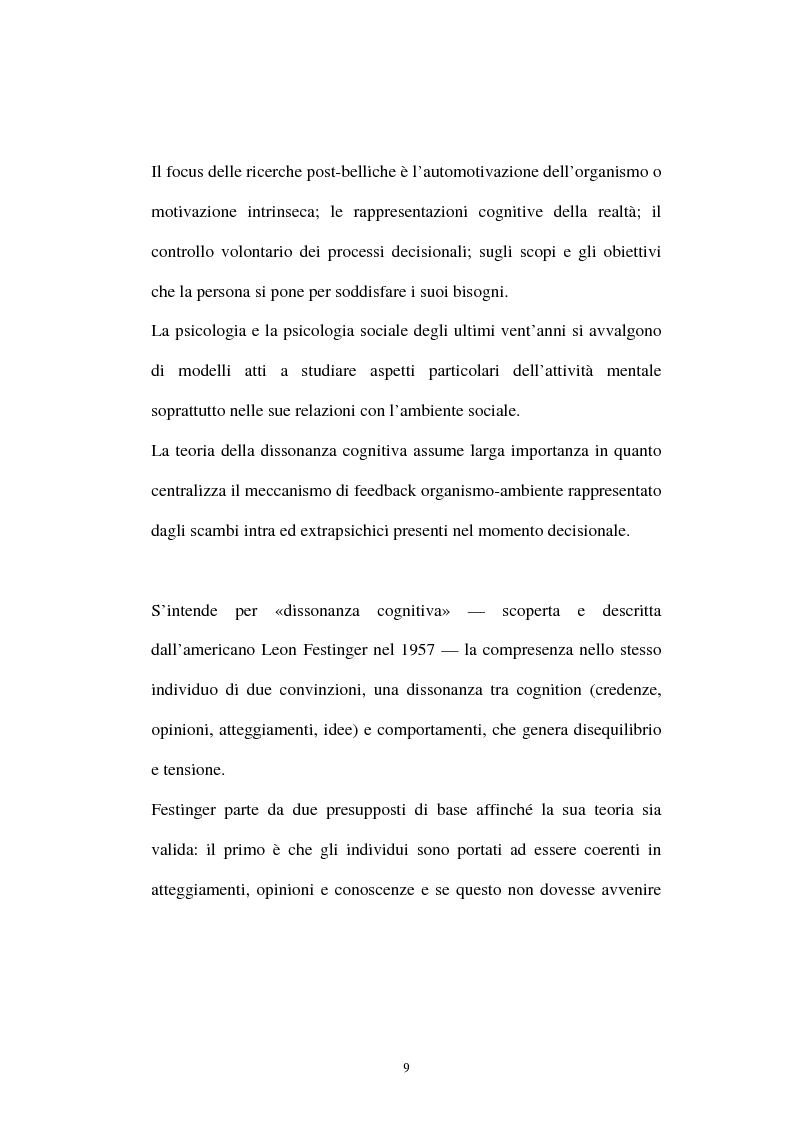 Anteprima della tesi: Dissonanza cognitiva: l'evoluzione della teoria e le possibili applicazioni, Pagina 5