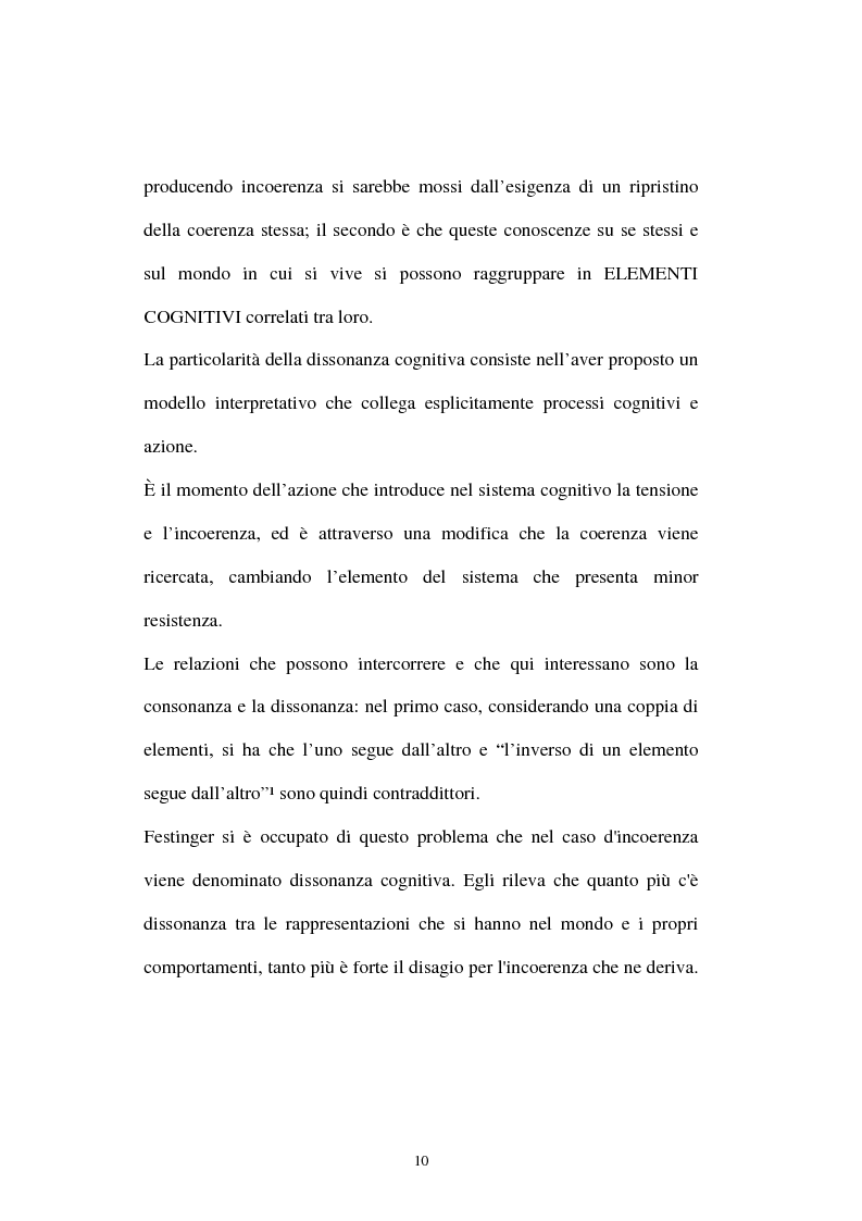 Anteprima della tesi: Dissonanza cognitiva: l'evoluzione della teoria e le possibili applicazioni, Pagina 6