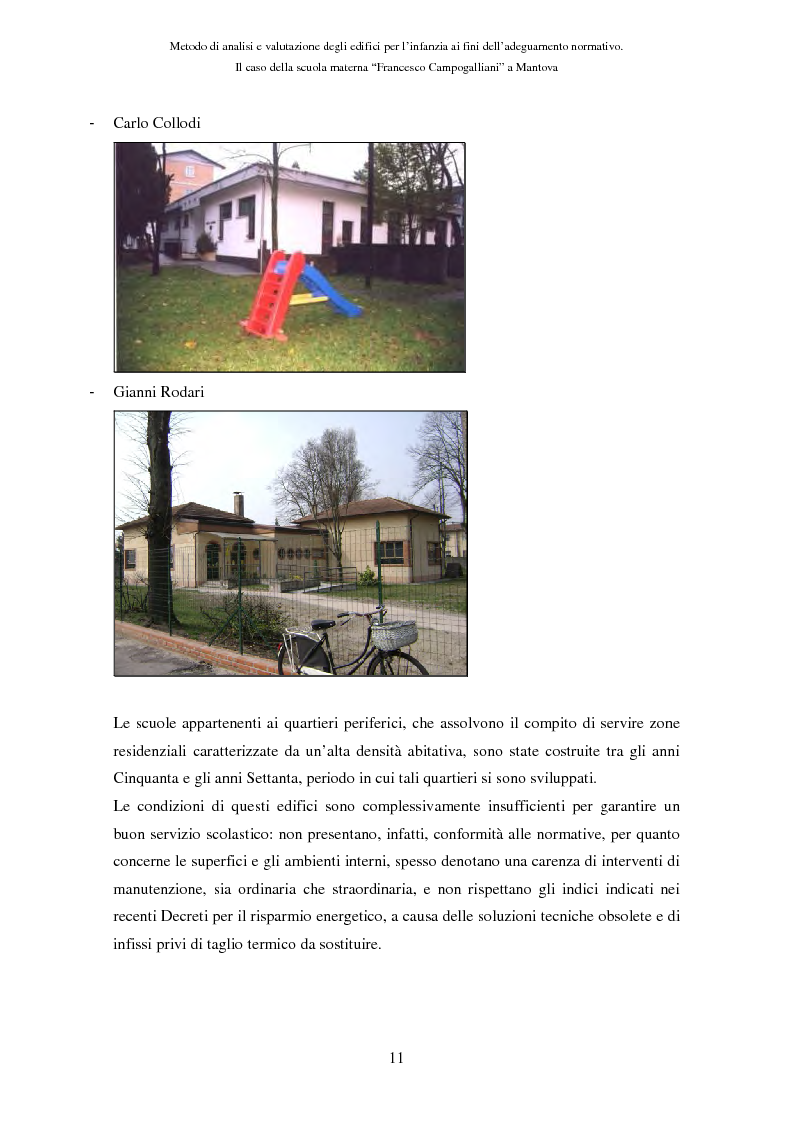 Anteprima della tesi: Metodo di analisi e valutazione degli edifici per l'infanzia ai fini dell'adeguamento normativo. Il caso della scuola materna ''F. Campogalliani'' a Mantova, Pagina 6