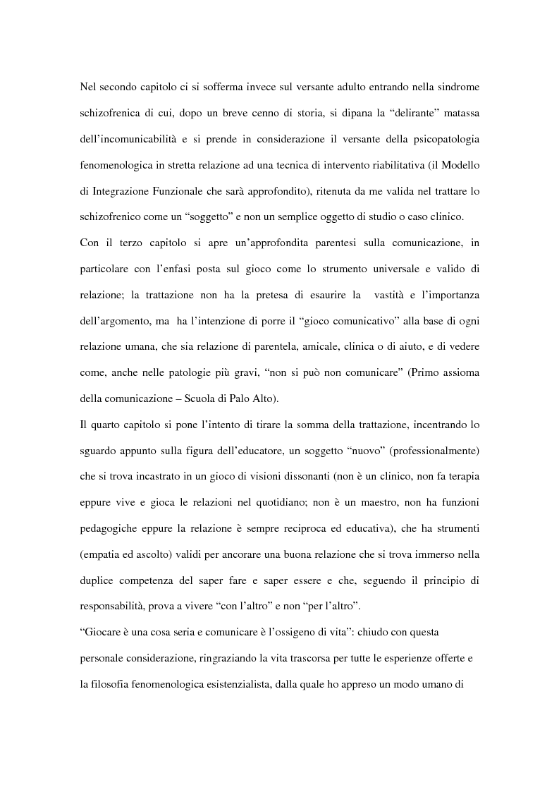 Anteprima della tesi: Comunicare nell'incomunicabilità: il ruolo dell'educatore nell'autismo e nella schizofrenia attraverso il gioco e l'ascolto attivo, Pagina 4