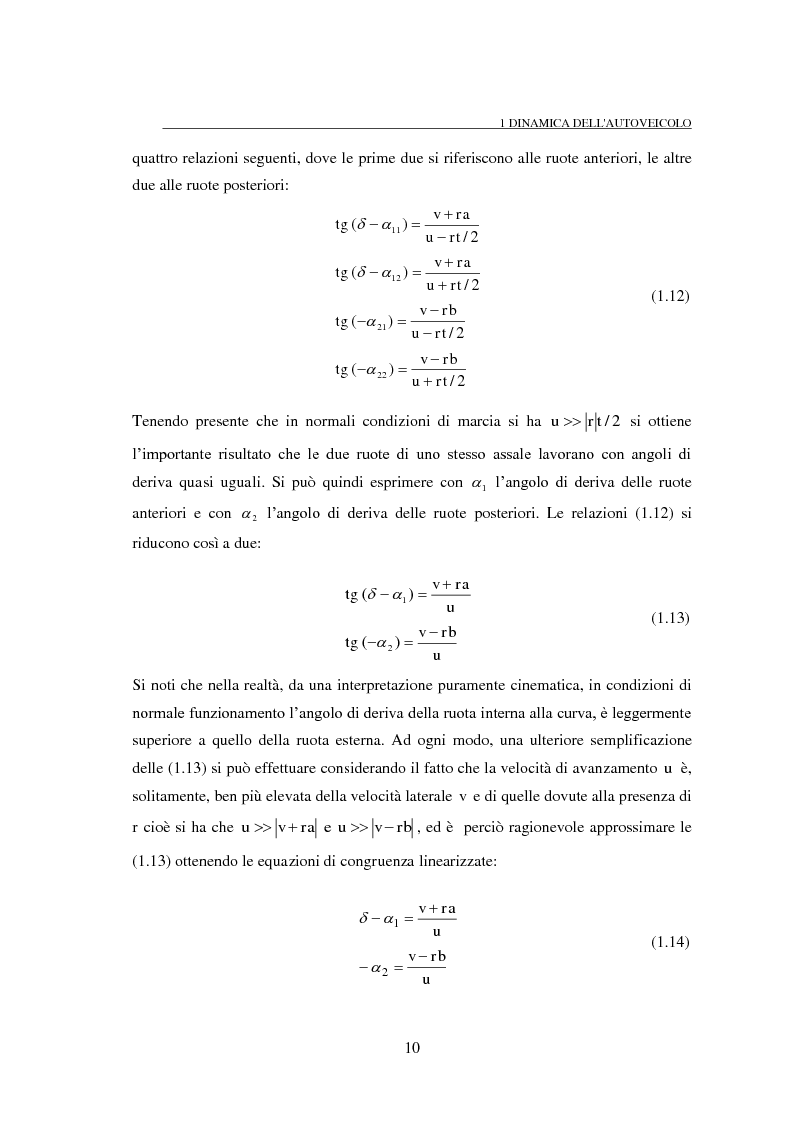 Anteprima della tesi: Studio teorico numerico del comportamento dinamico e delle proprietà di stabilità di un autoveicolo a quattro ruote, Pagina 10