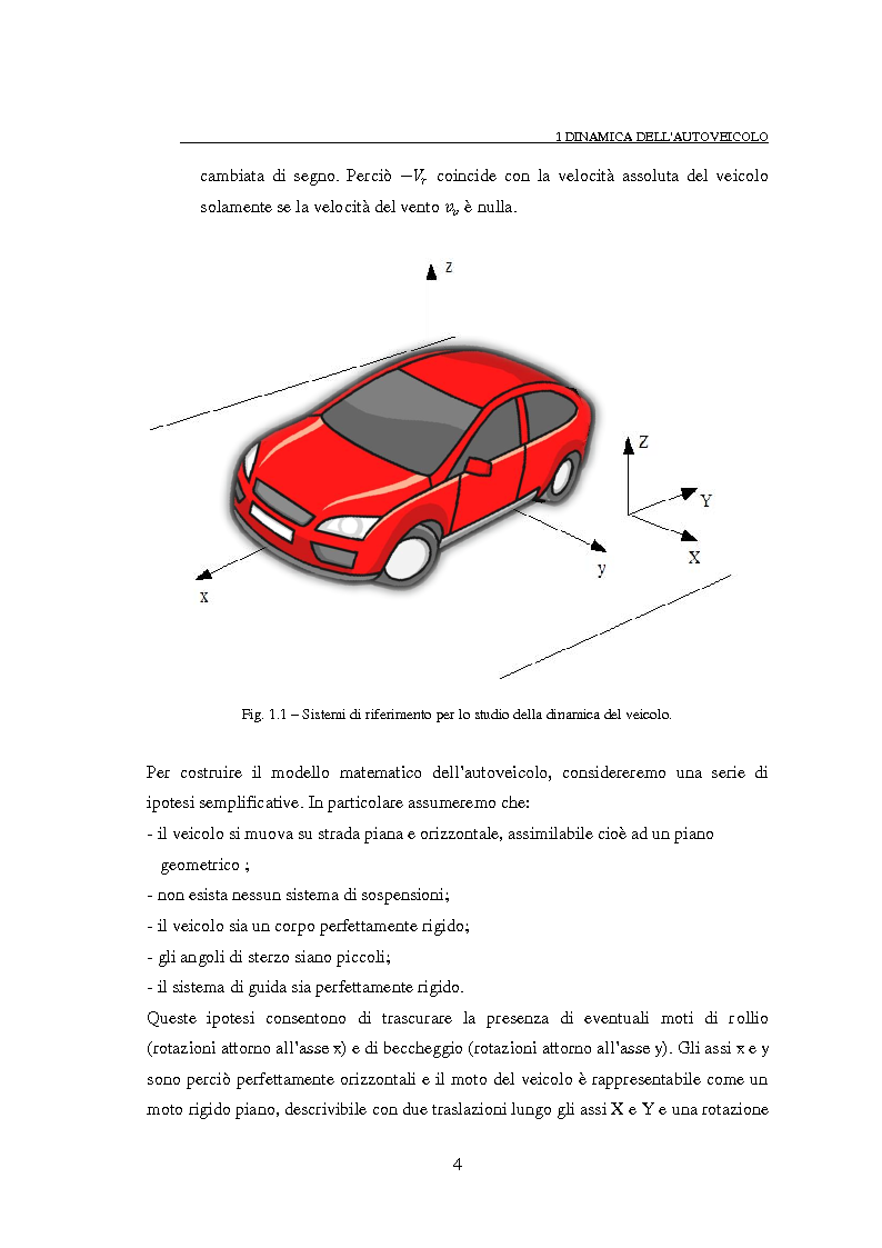 Anteprima della tesi: Studio teorico numerico del comportamento dinamico e delle proprietà di stabilità di un autoveicolo a quattro ruote, Pagina 4