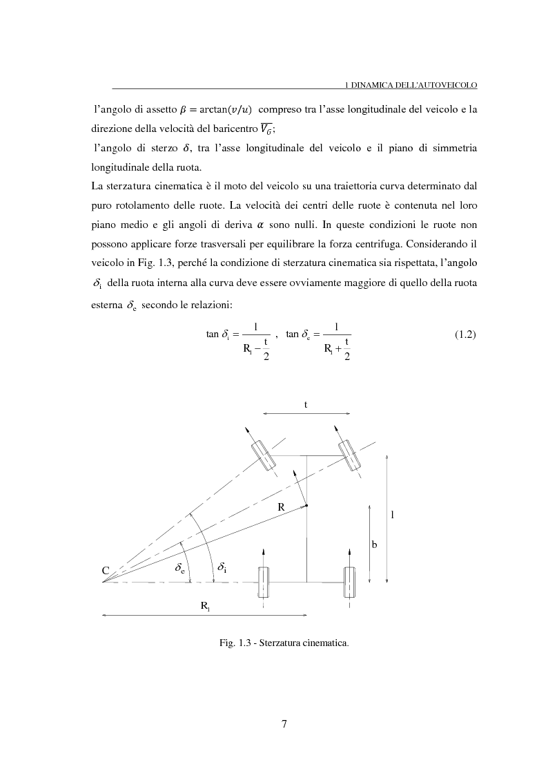 Anteprima della tesi: Studio teorico numerico del comportamento dinamico e delle proprietà di stabilità di un autoveicolo a quattro ruote, Pagina 7
