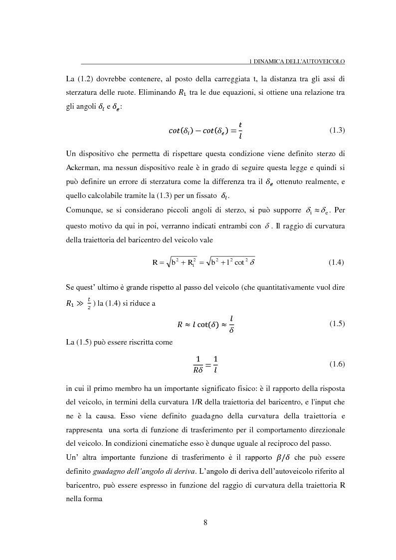 Anteprima della tesi: Studio teorico numerico del comportamento dinamico e delle proprietà di stabilità di un autoveicolo a quattro ruote, Pagina 8