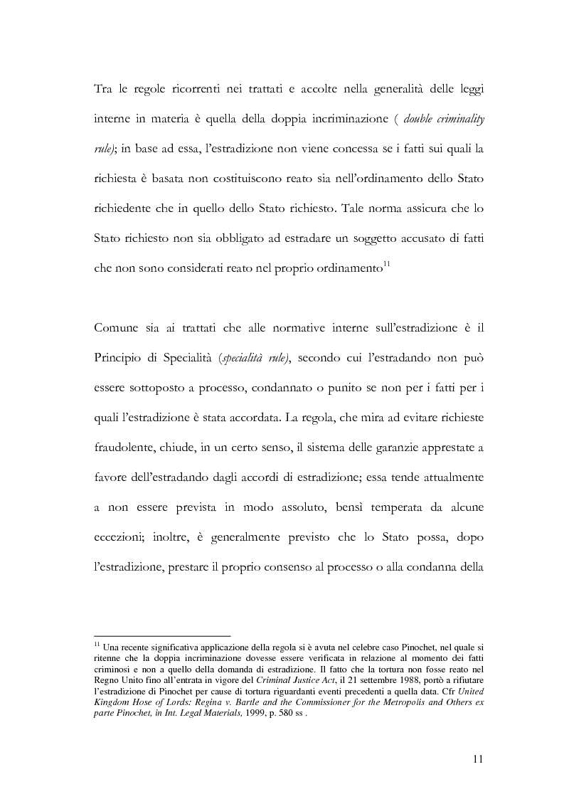 Anteprima della tesi: Il principio di specialità nell'estradizione attiva o dall'estero, Pagina 11
