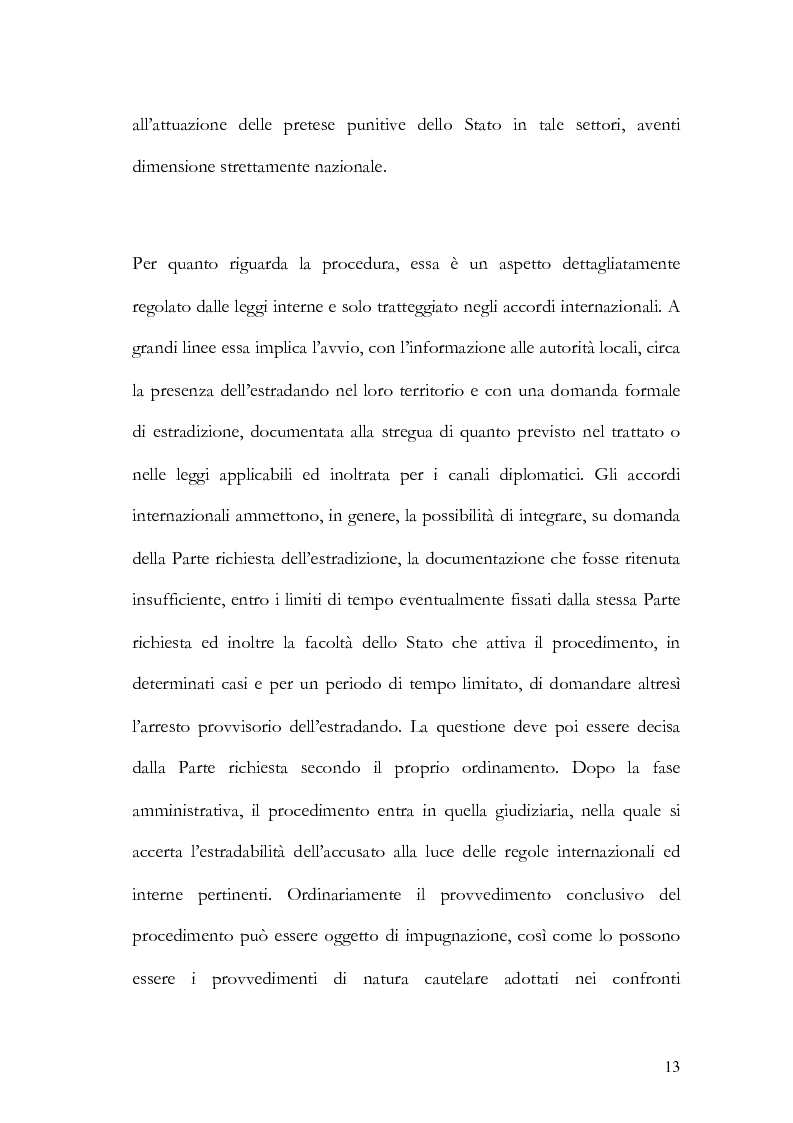 Anteprima della tesi: Il principio di specialità nell'estradizione attiva o dall'estero, Pagina 13