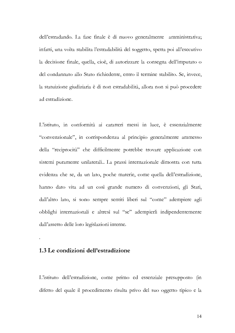 Anteprima della tesi: Il principio di specialità nell'estradizione attiva o dall'estero, Pagina 14