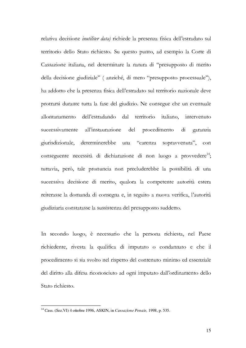 Anteprima della tesi: Il principio di specialità nell'estradizione attiva o dall'estero, Pagina 15