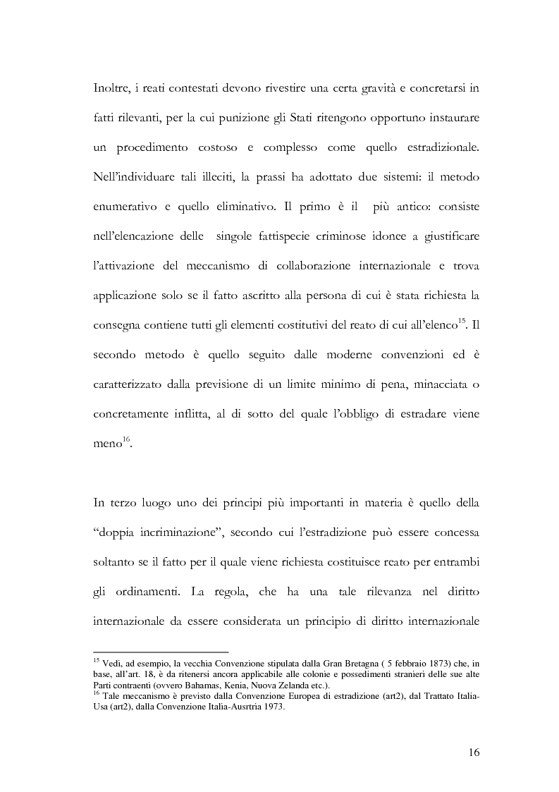 Anteprima della tesi: Il principio di specialità nell'estradizione attiva o dall'estero, Pagina 16