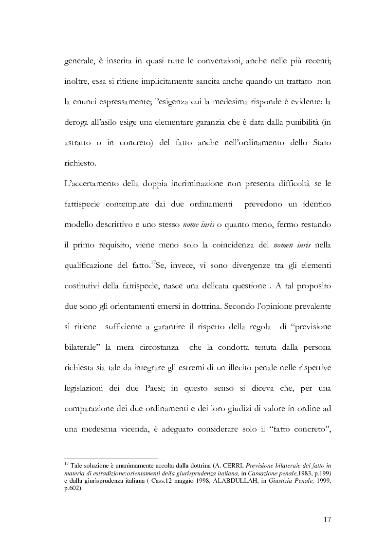 Anteprima della tesi: Il principio di specialità nell'estradizione attiva o dall'estero, Pagina 17