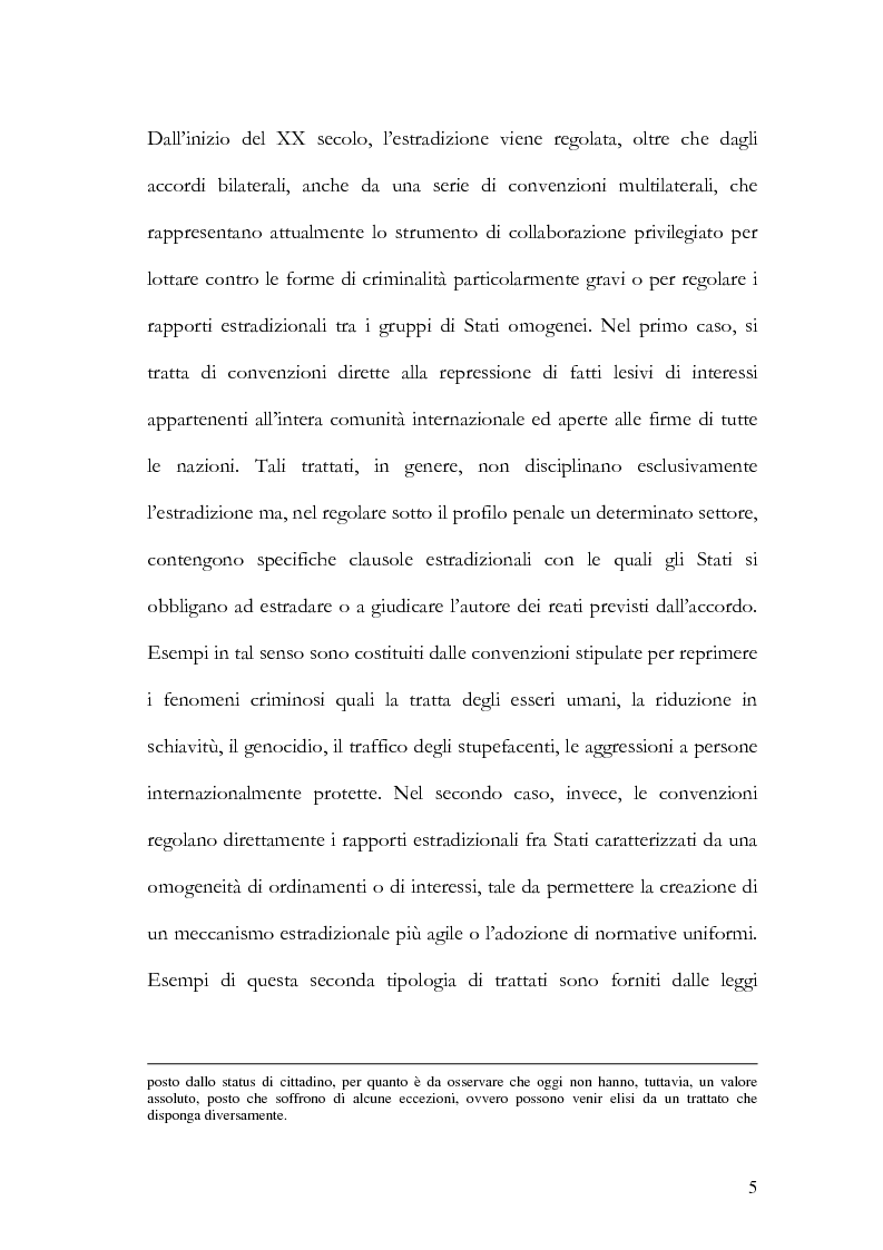 Anteprima della tesi: Il principio di specialità nell'estradizione attiva o dall'estero, Pagina 5