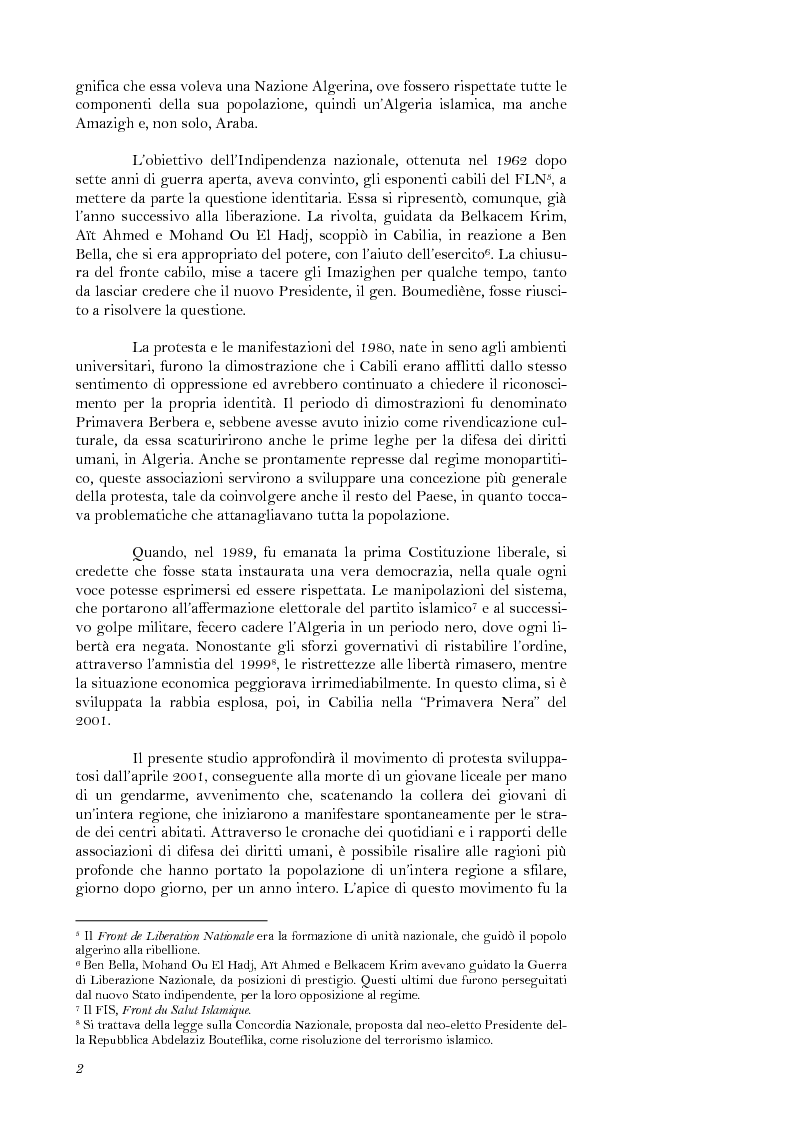 Anteprima della tesi: La lotta per il riconoscimento di un'identità: la ''Primavera Nera'' in Cabilia, Pagina 2