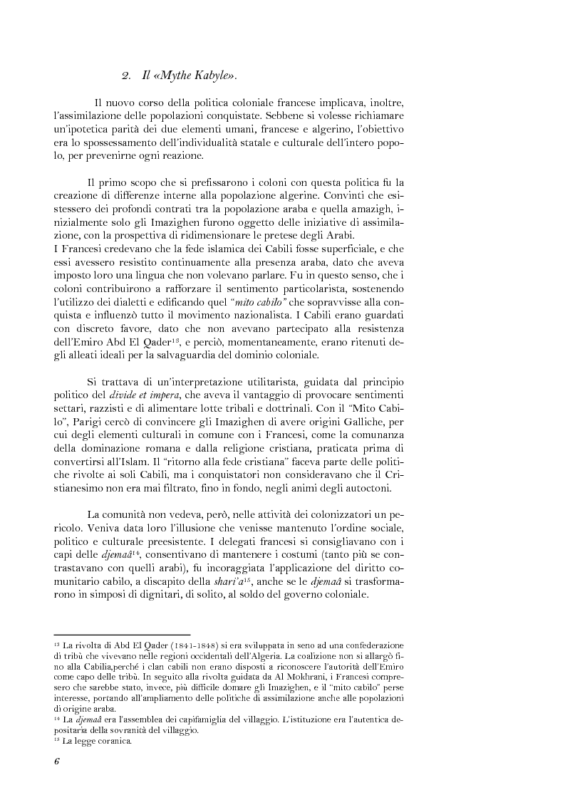 Anteprima della tesi: La lotta per il riconoscimento di un'identità: la ''Primavera Nera'' in Cabilia, Pagina 6