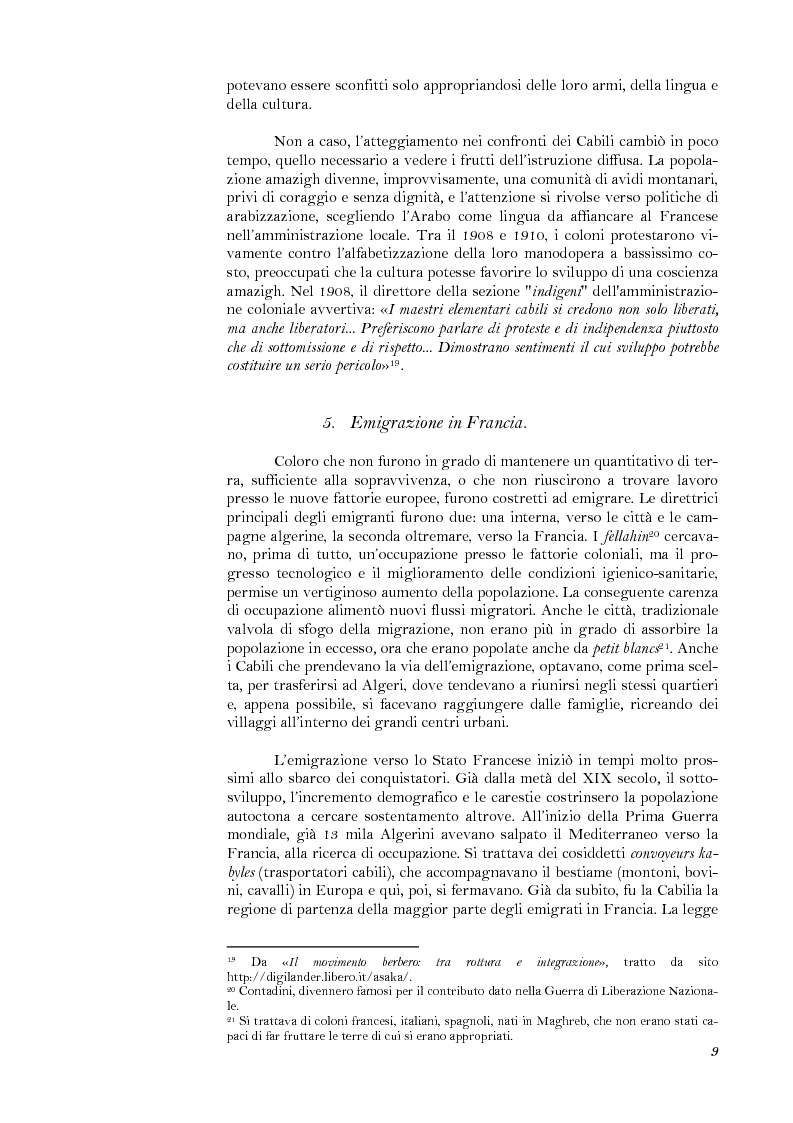 Anteprima della tesi: La lotta per il riconoscimento di un'identità: la ''Primavera Nera'' in Cabilia, Pagina 9