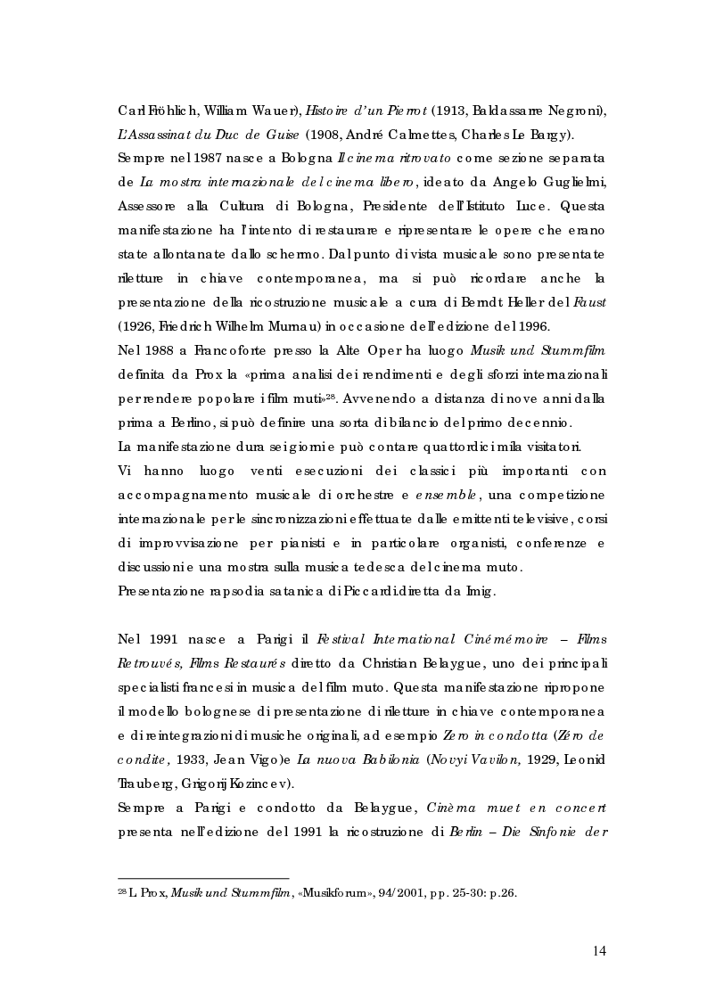 Anteprima della tesi: La riscoperta delle musiche originali per il cinema muto: trent'anni di festival e revival, Pagina 10