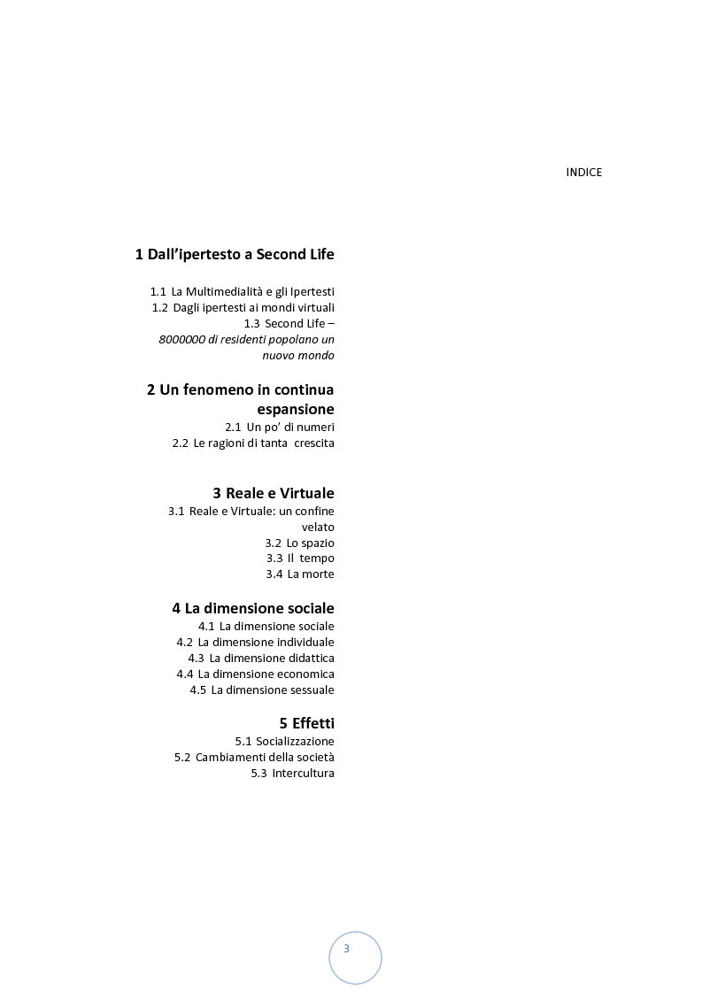 Indice della tesi: Viaggio attraverso i confini della realtà: i mondi virtuali, Pagina 1