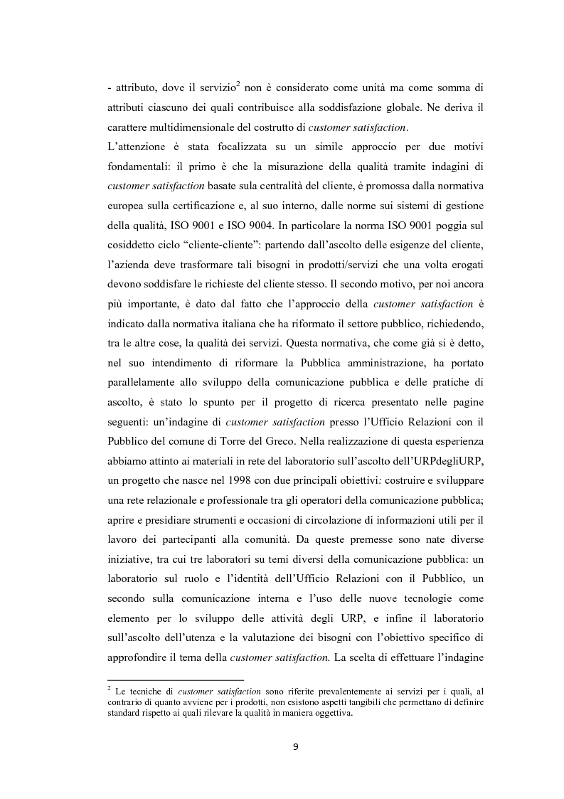 Anteprima della tesi: L'amministrazione che ascolta. Analisi della customer satisfaction degli utenti dell'Urp del comune di Torre del greco, Pagina 6